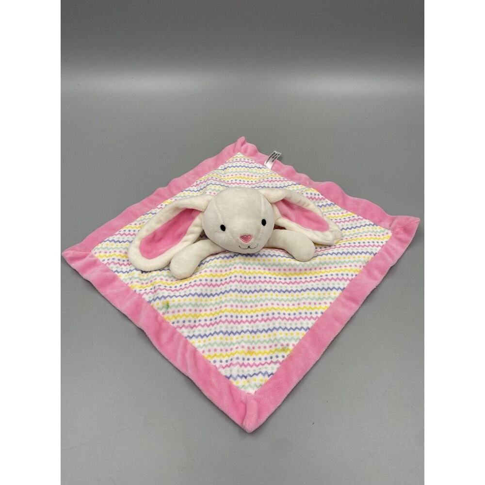 Farallon Bunny Lovey Plush Baby Security Blanket Zig Zag Line Dots